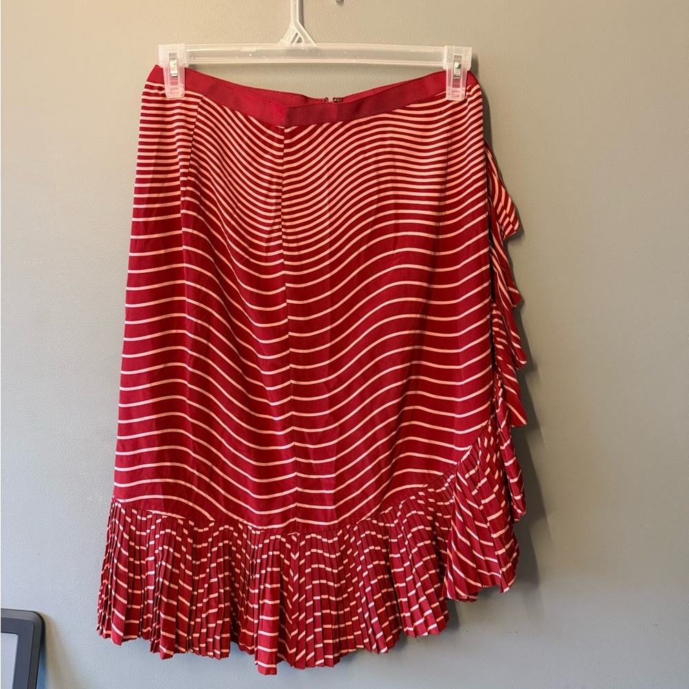 Tory Burch Red and White Striped A-Line Skirt